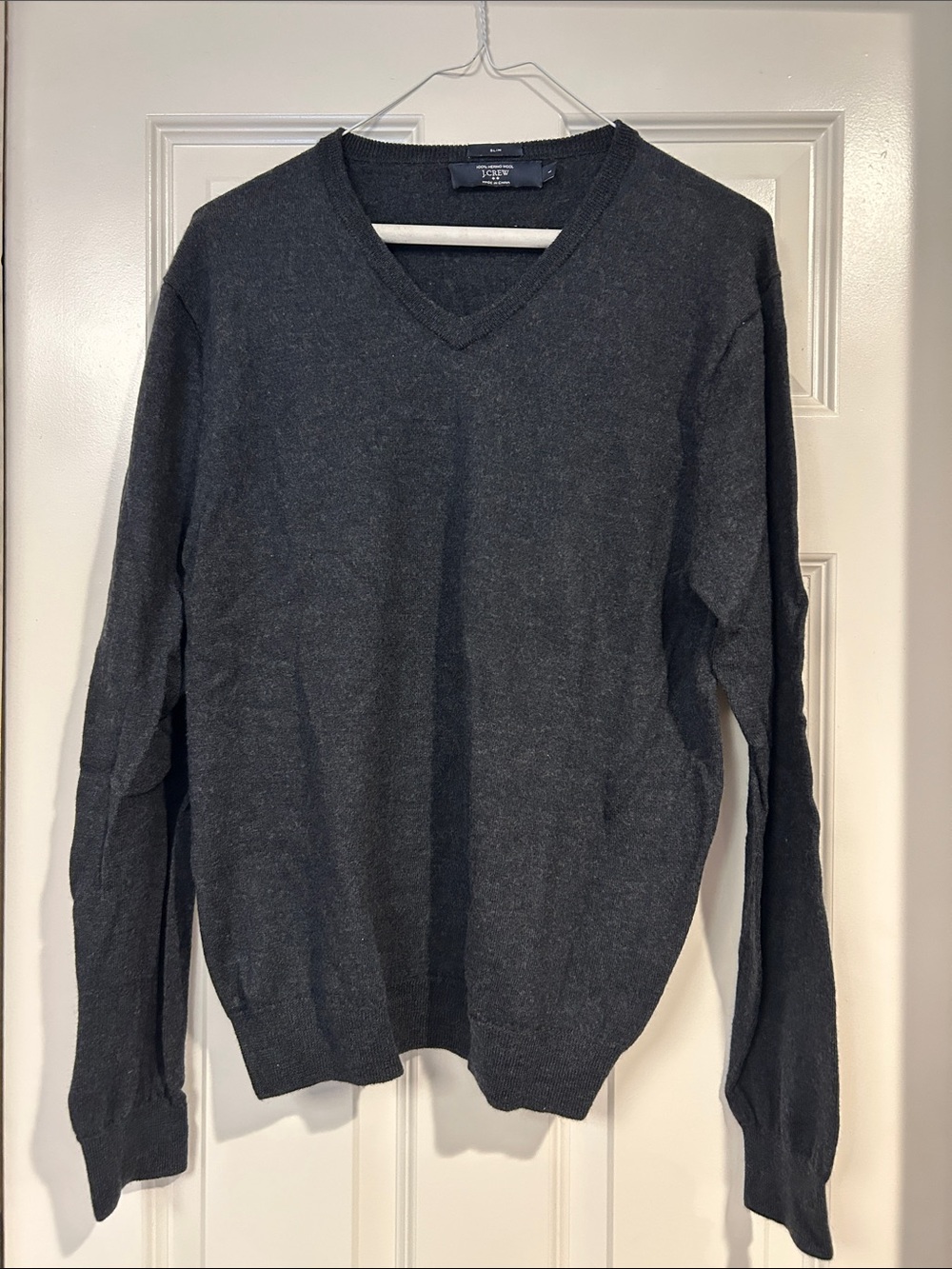 J. Crew Men’s Charcoal V‑Neck MerinoWool Sweater